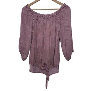 VERONICA M | Off The Shoulder Red and White Striped Tie Front Blouse | Size S